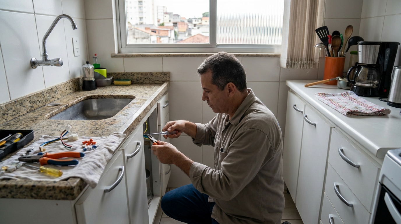 Eletricista instalando torneira eletrica em Niterói‑RJ